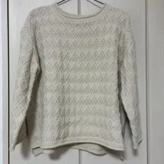 coen アイボリー ダイヤモンド編み ニット