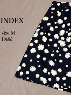 index デイジー花柄 フレア膝丈スカート ネイビー M 美品 上品 キレイ
