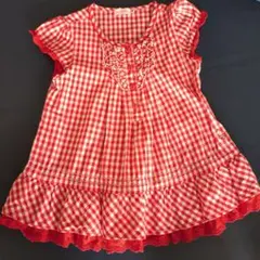 ミキハウス　赤と白のギンガムチェック 半袖ワンピース110cm