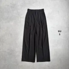 GU リネンブレンドタックワイドパンツ　ブラック　S⚪︎349515