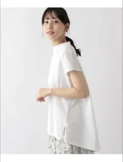 【GLOBAL WORK】快適ハイネックフレンチTシャツ　ホワイトLのサムネイル