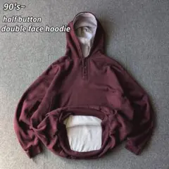 90s ダブルフェイス パーカー ハーフボタン サーマル 古着 XL オールド