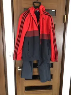 adidas climalite フード付きジャージ上下セット 赤/黒