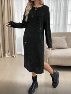 値下げ！SHEIN 秋冬レディース ロング丈 リブニットワンピース ブラック