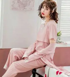 マタニティーパジャマ3点セット授乳服レディース 春夏秋長袖綿100% 授乳口.