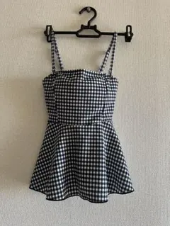 【Sea dress】フレアギンガムチェック水着Sサイズ ブラック・ホワイト