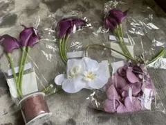 造花まとめ売り（紫カラー、紫胡蝶蘭、胡蝶蘭ヘアアクセ、リボン付き）