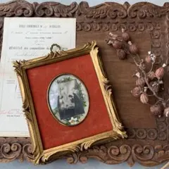 フランス蚤の市　ゴールドフレーム　シルク絵入り ホーリーカード　壁掛け