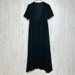 ◆リエンダ　半袖　ロングカーディガン　シアー　パフスリーブ　エアリー　リボン　黒