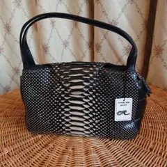 パイソンレザー ハンドバッグ ブラック/ホワイト