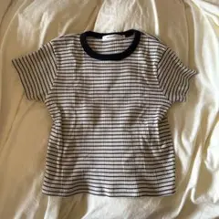 【美品】MOUSSY ボーダー リブ 半袖 Tシャツ Fサイズのサムネイル