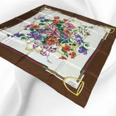 ◆GUCCI◆ 大判スカーフ/ 花束と馬具/シルク/シェリーライン/グッチ