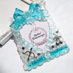 硬質ケーストレカケース高透明♡ホイップデコ スカイブルー ハート リボン