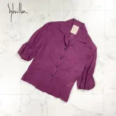 美品 Sybilla パフスリーブリネンシャツ パープル サイズ40*HD336