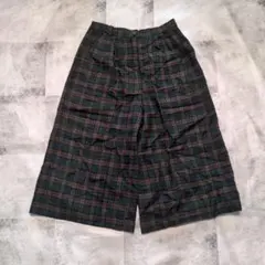 チェック柄 ワイドハーフパンツ トラッド グリーン×ブラウン 大人カジュアル