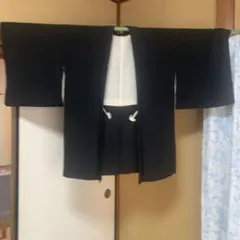 黒い羽織 紐付き縮緬シンプルデザイン