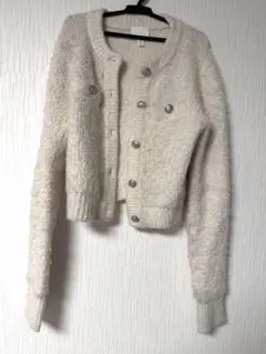 H&M アイボリー ボア風ニットカーディガン