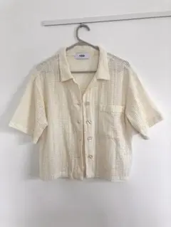 半袖　涼しげ　メッシュ　シャツ　ショート丈
