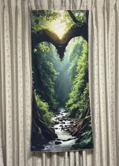 滝汗に！　【ハンドメイド・新品未使用】　ホットヨガ　ヨガマットタオル　森林ハート