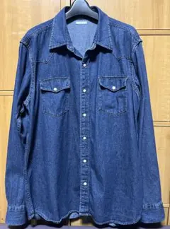 GU デニムシャツ XL ウォッシュ加工 ウェスタンシャツ 長袖 コットン100