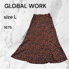 GLOBAL WORK フレアスカート Lサイズ　小花柄総柄　秋色　個性派　派手のサムネイル