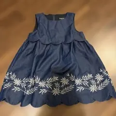 【BeBe】90cm デニム風ノースリーブワンピース