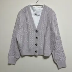 レピピアルマリオ　ラベンダー　ケーブル編み カーディガン　インナー長袖シャツ付き