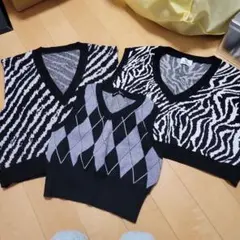ゼブラ柄 アーガイル柄 ニットベスト