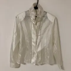 TNS アイボリー 長袖 シャツ スタンドカラー　日本製　シアー素材