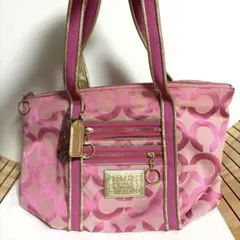 【美品】COACH コーチ トートバッグ シグネチャー ポピー キャンバス