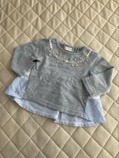キムラタン　花刺繍付きグレー長袖カットソー 80
