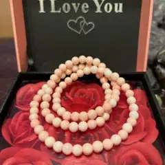 天然石ブレスレット　クィーンコンクシェル　鑑別書付き　3連ブレス