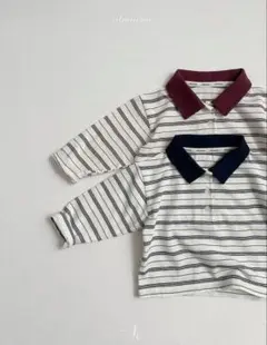atomeme ボーダー ポロシャツ ベビー 長袖　M ネイビー