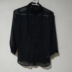 値下げ!コムサイズム　シースルー黒フリルボタンシャツ