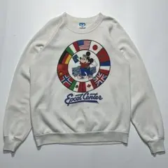 80s ディズニー USA製 スウェット L オフホワイト 万国旗 ○6176B