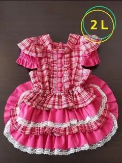 【ハンドメイド♡犬服♡１点物】ピンク色チェック柄ワンピ　２Ｌサイズ