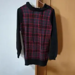 LOWRYS FARM フード付きチェック柄ニットセーター