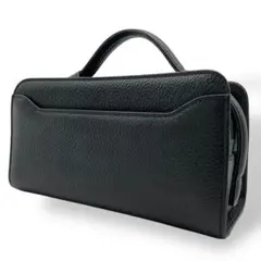 美品 DAKS ダックス セカンドバッグ ハンドバッグ チェック柄 レザー 黒