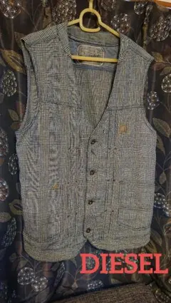 DIESEL チェック柄 ノースリーブ スタッズ ベスト y2k