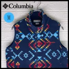 【24時間以内　匿名発送】コロンビア　フリースベスト　幾何学模様　ネイビー　M