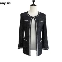 (1002) エニィスィス ツイード　ジャケット　ノーカラー　ネイビー