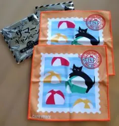 カフェベローチェ 黒ねこサマーキャンペーン第一弾　黒ねこハンドタオル オレンジ