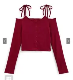 ショルダーリボンオフショルテレコリブトップス