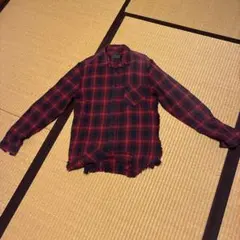 ZARA MAN チェック柄 ダメージ加工 長袖シャツ レッド