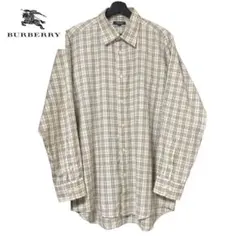 日本製 BURBERRY バーバリー ノバチェック 綿×麻 長袖シャツ LL