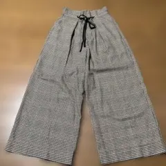 【美品】ハウンドトゥース柄 ワイドパンツ ゴムウエスト ゆったり Mサイズ