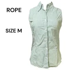ROPE CLASSIC ノースリーブ ストライプシャツ グリーン M 綿100