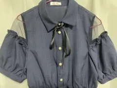 ネイビー チェック柄 シャツドレス 半袖