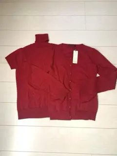 アンサンブルニット　カーディガン　ボルドー　赤VINO ROUGE M
