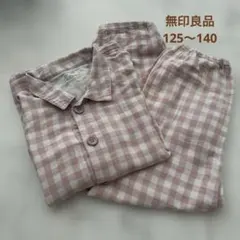 MUJI キッズ パジャマ 125-140cm チェック柄　ピンクのサムネイル